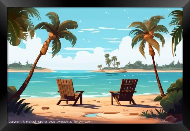 Relaxing at a tropical beach created with generative AI technolo Framed Print by Michael Piepgras