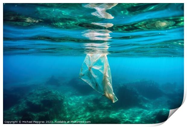 Single plastic waste bag under water in the ocean created with g Print by Michael Piepgras