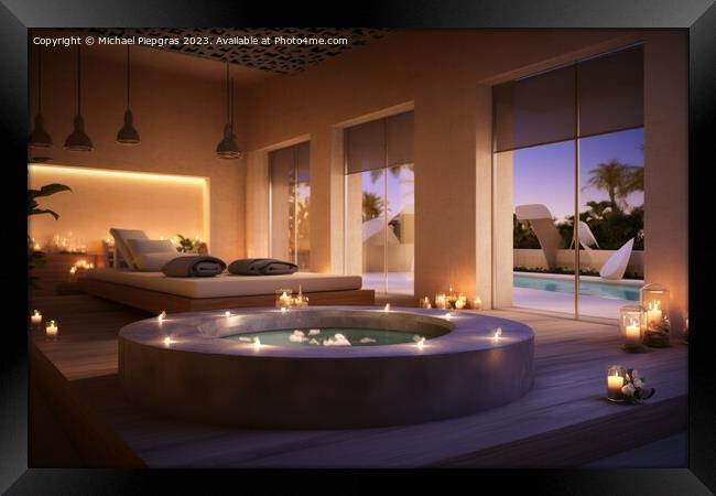 Spa area with candles and water created with generative AI techn Framed Print by Michael Piepgras