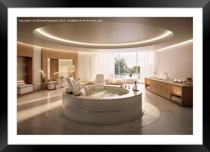Spa area with candles and water created with generative AI techn Framed Mounted Print by Michael Piepgras