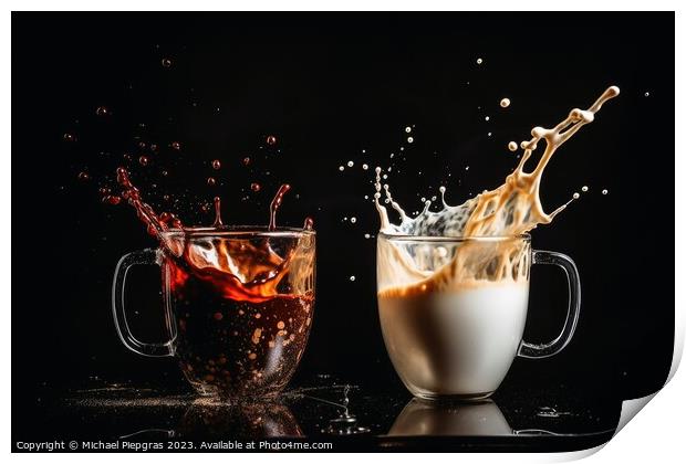 Splashing Coffee and Milk created with generative AI technology. Print by Michael Piepgras