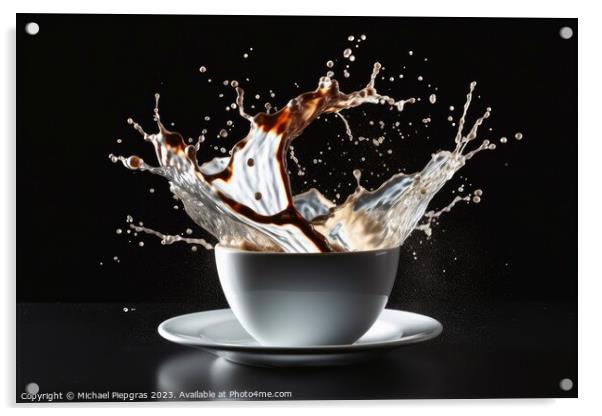 Splashing Coffee and Milk created with generative AI technology. Acrylic by Michael Piepgras