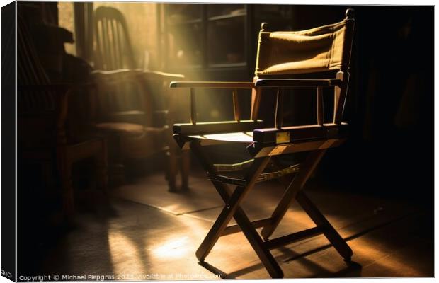 The Chair of a filming director in a ray of light created with g Canvas Print by Michael Piepgras