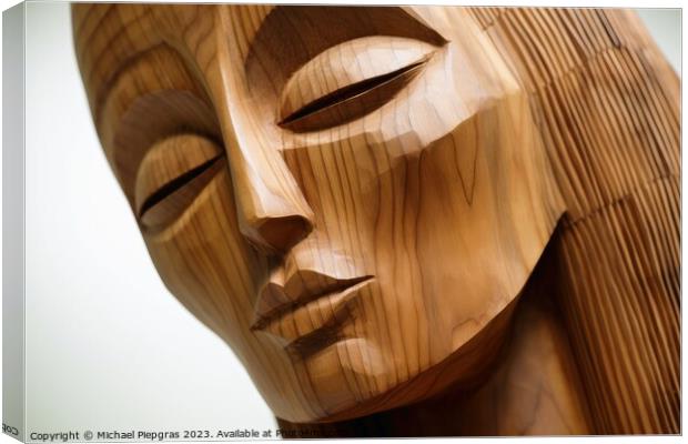 Wooden womans face sculpture created with generative AI technolo Canvas Print by Michael Piepgras