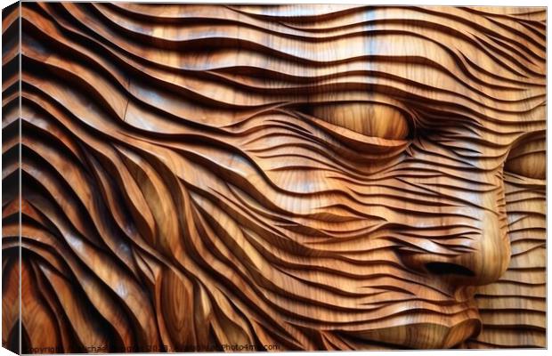 Wooden womans face sculpture created with generative AI technolo Canvas Print by Michael Piepgras