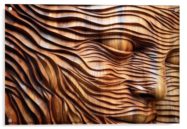 Wooden womans face sculpture created with generative AI technolo Acrylic by Michael Piepgras