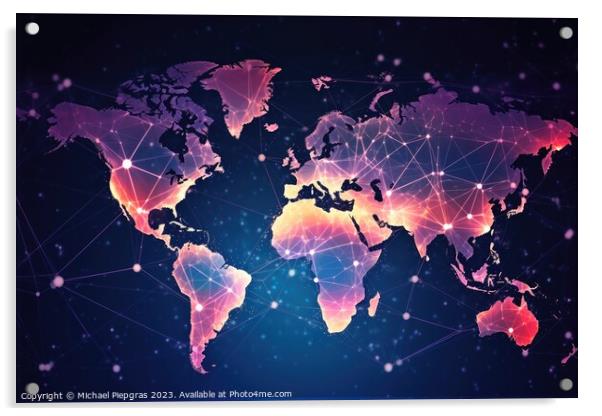 World map with network structures globalization concept created with generative AI technology Acrylic by Michael Piepgras