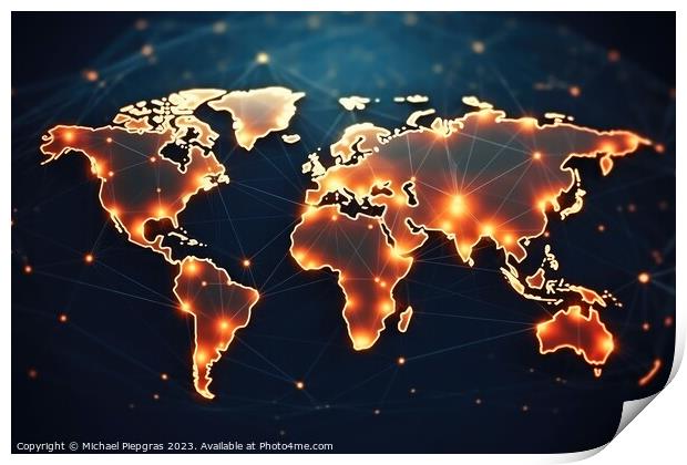 World map with network structures globalization concept created  Print by Michael Piepgras