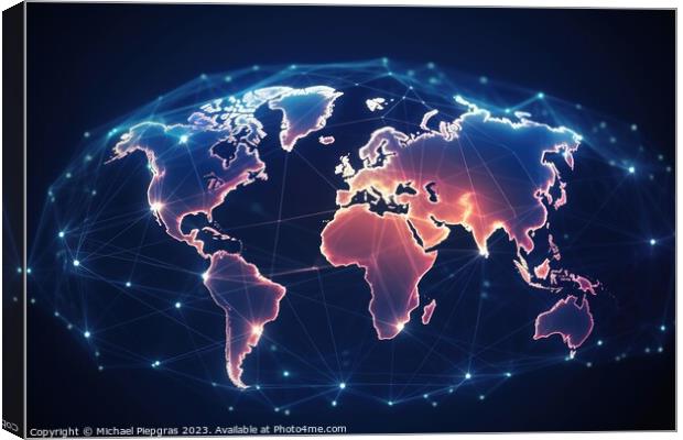 World map with network structures globalization concept created  Canvas Print by Michael Piepgras