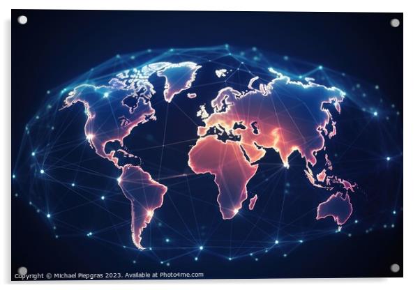 World map with network structures globalization concept created  Acrylic by Michael Piepgras