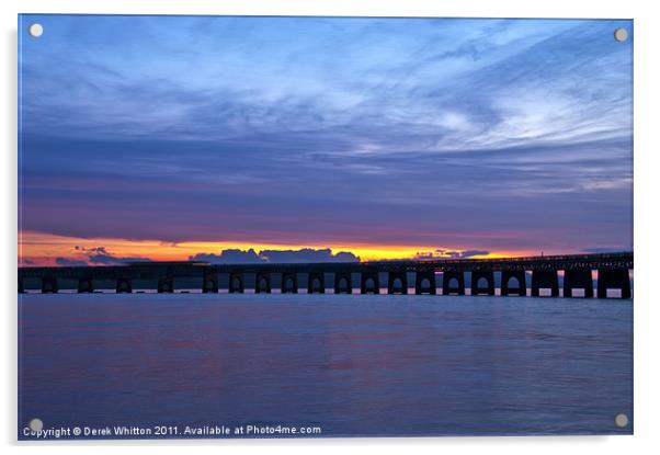 Tay Rail Bridge Sunset Acrylic by Derek Whitton