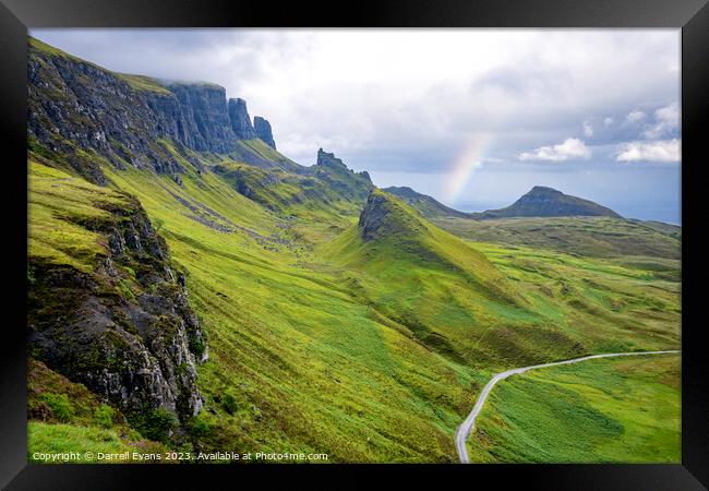 Quiraing and Rainbow Framed Print by Darrell Evans