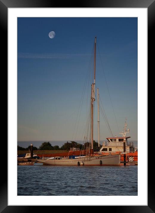 Moon down over Brightlingsea Moorings  Framed Mounted Print by Tony lopez