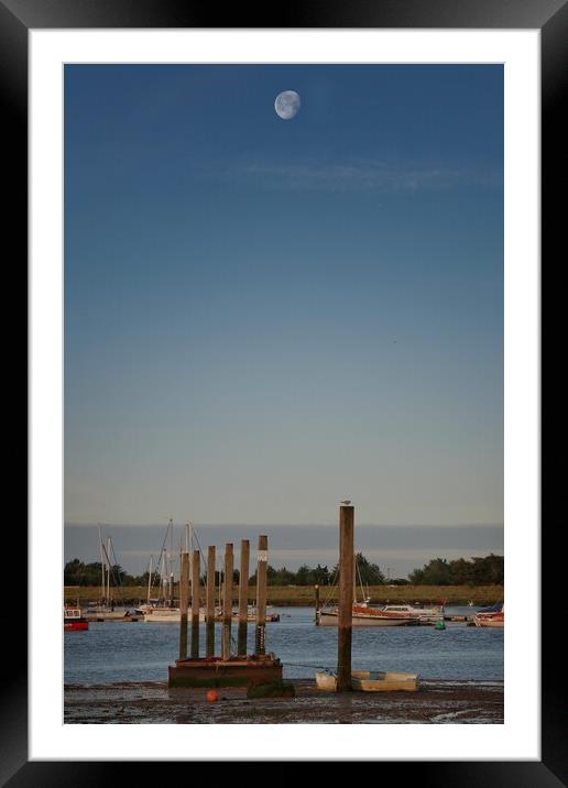 Moon down over the Brightlingsea Hard  in essex  Framed Mounted Print by Tony lopez