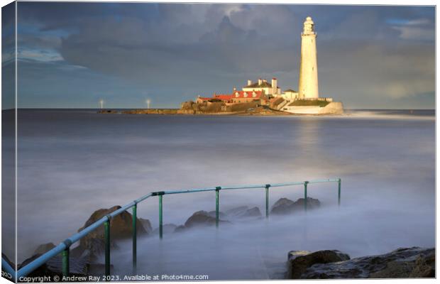 St Mary's Lighthouse at high tide Canvas Print by Andrew Ray