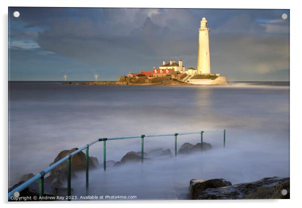 St Mary's Lighthouse at high tide Acrylic by Andrew Ray