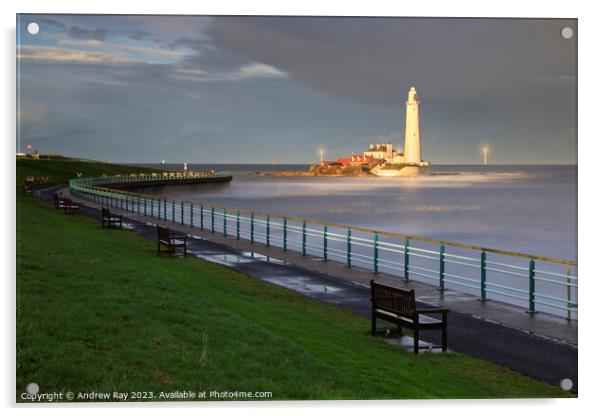 St Mary's Lighthouse view. Acrylic by Andrew Ray