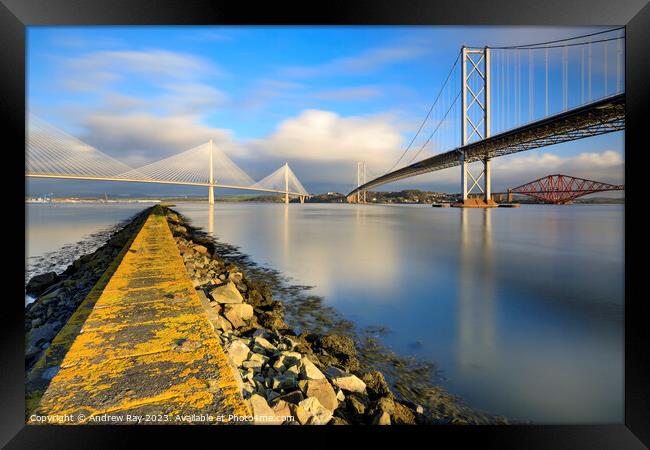 Forth Bridges.from South Queensferry.tif Framed Print by Andrew Ray