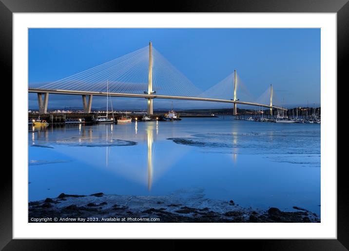 Twilight reflections (Queenferry Crossing from Sou Framed Mounted Print by Andrew Ray