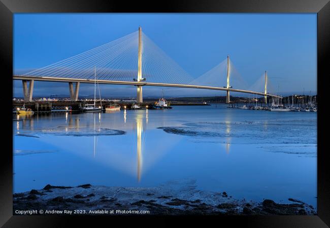 Twilight reflections (Queenferry Crossing from Sou Framed Print by Andrew Ray