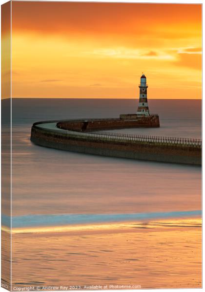 Roker Pier at sunrise Canvas Print by Andrew Ray