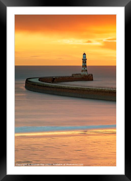 Roker Pier at sunrise Framed Mounted Print by Andrew Ray