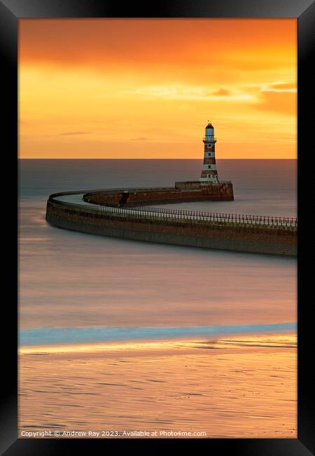 Roker Pier at sunrise Framed Print by Andrew Ray