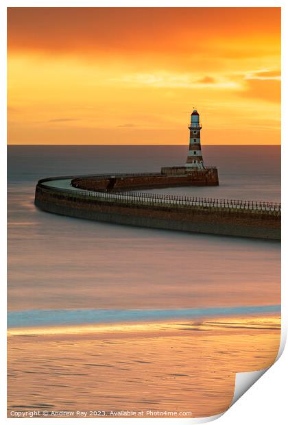 Roker Pier at sunrise Print by Andrew Ray