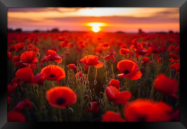 Sunset at the Poppy Field  Framed Print by CC Designs