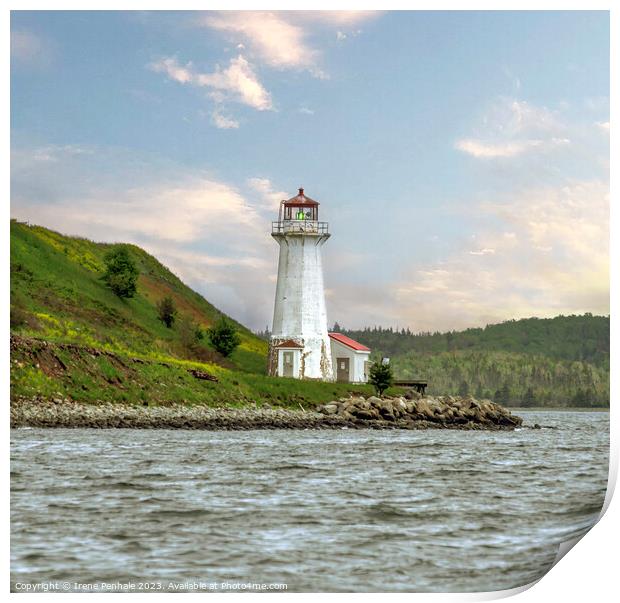 Lighthouse George Island Nova Scotia Print by Irene Penhale