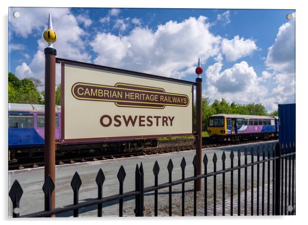 Oswestry railway station sign in Shropshire Acrylic by Steve Heap