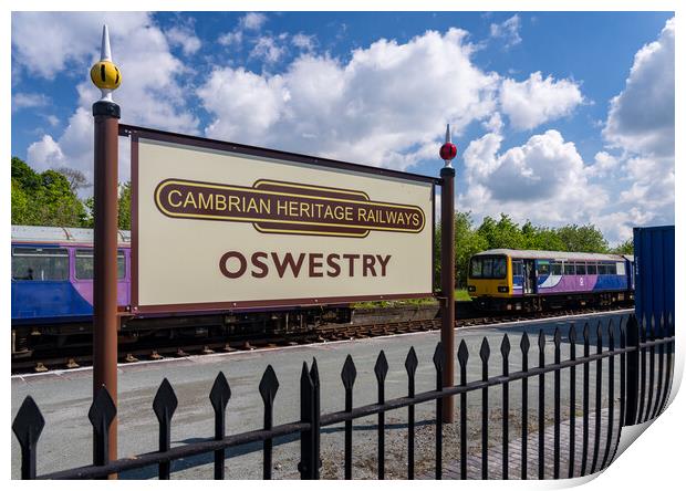 Oswestry railway station sign in Shropshire Print by Steve Heap