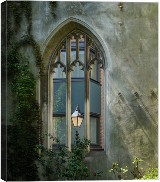 London street light seen through old windows of St Canvas Print by Steve Heap