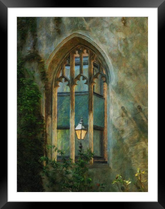 Oil painting of street light seen at St Dunstan ch Framed Mounted Print by Steve Heap