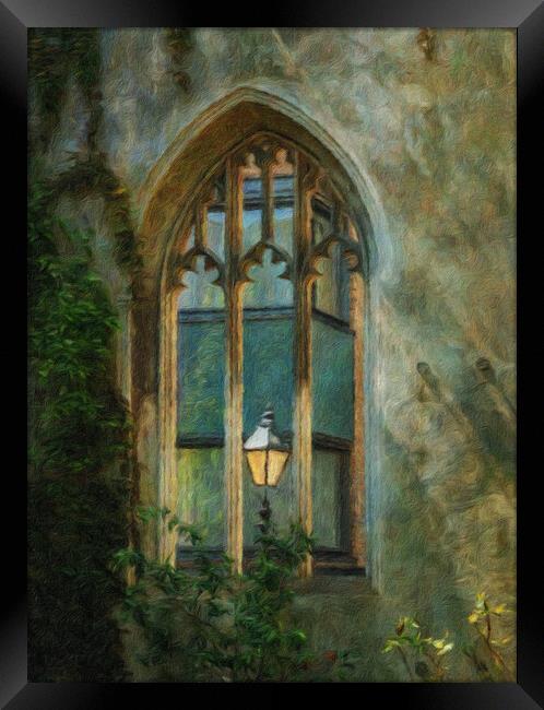 Oil painting of street light seen at St Dunstan ch Framed Print by Steve Heap