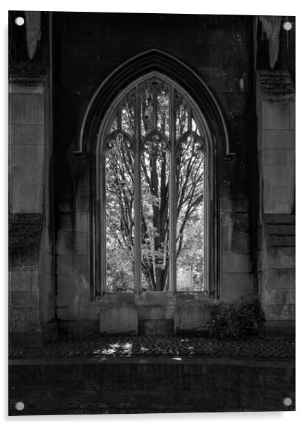Monochrome view of the empty windows of St Dunstan church Acrylic by Steve Heap