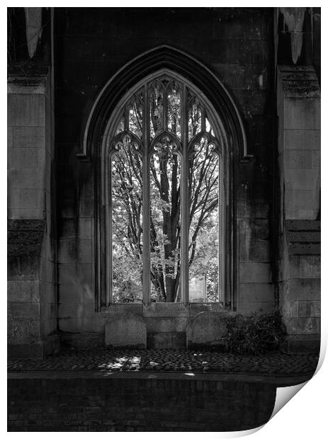 Monochrome view of the empty windows of St Dunstan church Print by Steve Heap