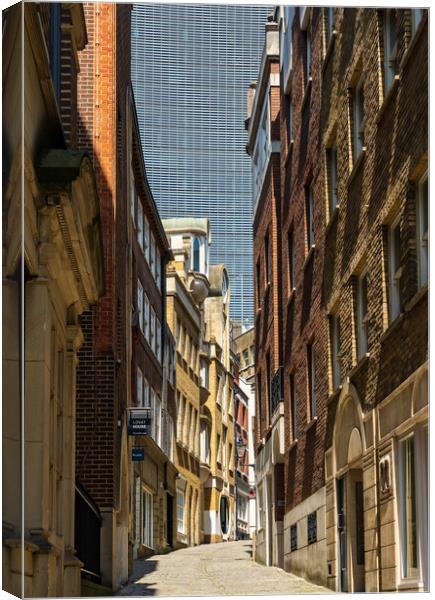 Lovat Lane in the City of London with skyscrapers  Canvas Print by Steve Heap