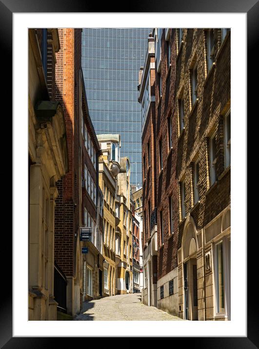 Lovat Lane in the City of London with skyscrapers  Framed Mounted Print by Steve Heap