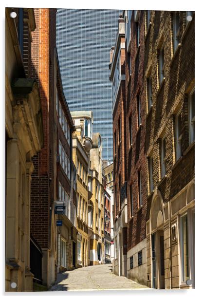 Lovat Lane in the City of London with skyscrapers  Acrylic by Steve Heap