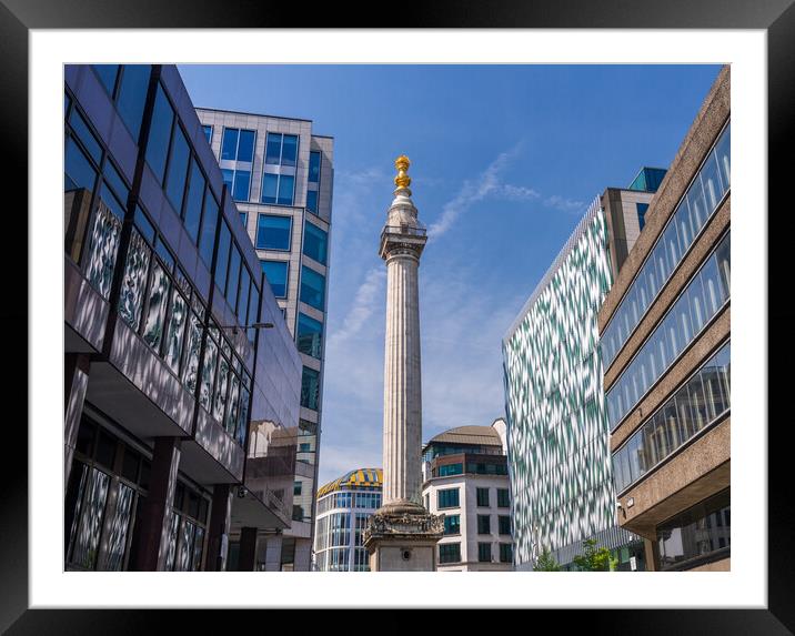 Modern office buildings surround the Monument in L Framed Mounted Print by Steve Heap