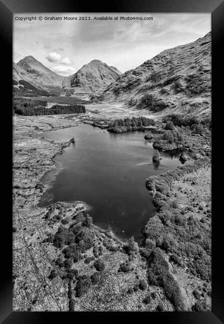 Lochan Urr in Glen Etive monochrome Framed Print by Graham Moore