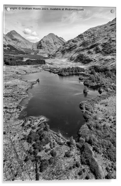 Lochan Urr in Glen Etive monochrome Acrylic by Graham Moore