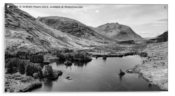 Lochan Urr in Glen Etive looking south monochrome Acrylic by Graham Moore