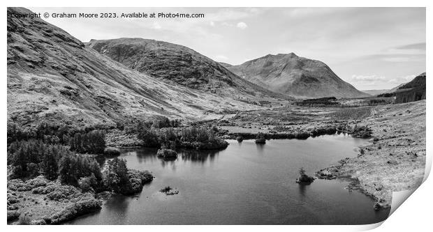 Lochan Urr in Glen Etive looking south monochrome Print by Graham Moore