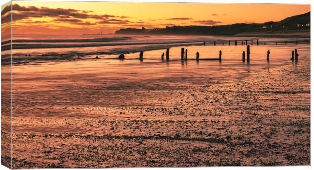 Sandsend to Whitby Beach at Sunrise Canvas Print by Tim Hill