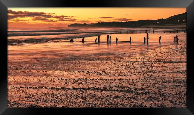 Sandsend to Whitby Beach at Sunrise Framed Print by Tim Hill