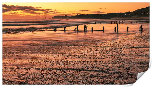 Sandsend to Whitby Beach at Sunrise Print by Tim Hill
