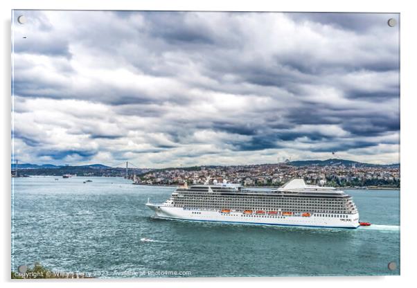 Cruise Ship Bridge Buildings Bosphorus Strait Istanbul Turkey Acrylic by William Perry