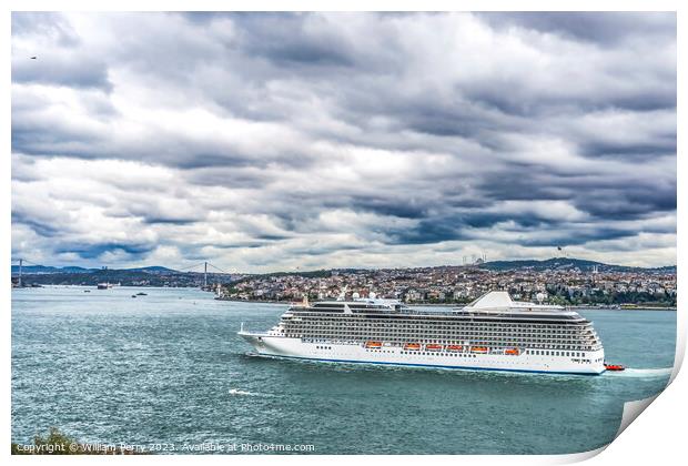 Cruise Ship Bridge Buildings Bosphorus Strait Istanbul Turkey Print by William Perry